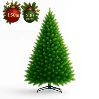 Arvore De Natal Grande Gorda Luxo Cheia 1.50m 200 Galhos Verde Premium 1,50 Arvores De Natal Media