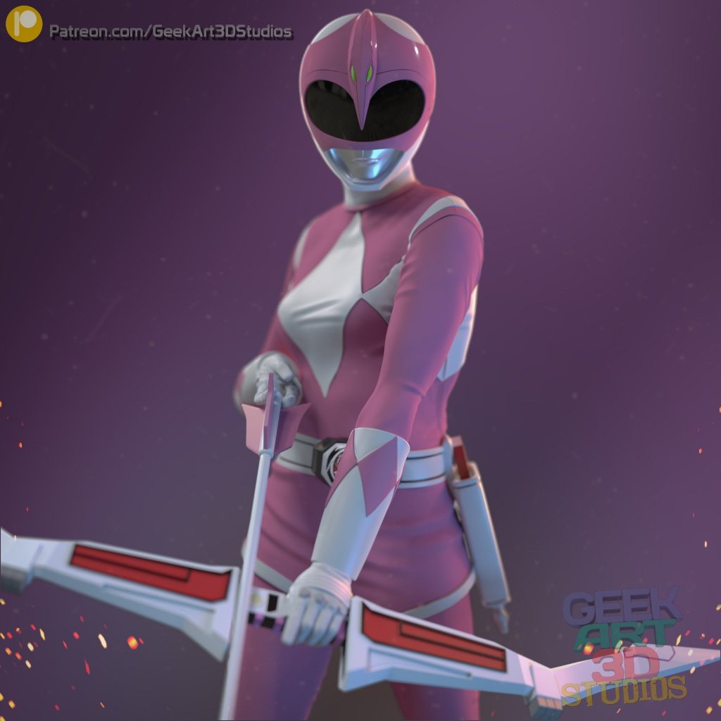 Boneca Power Ranger Rosa - Estatueta Colecionável Premium 3D 20cm ...