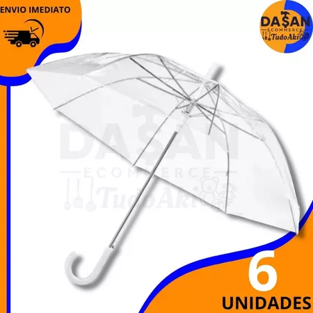 Kit 6 Guarda-Chuva Transparente Automático – Sombrinha Resistente com Cabo Bengala