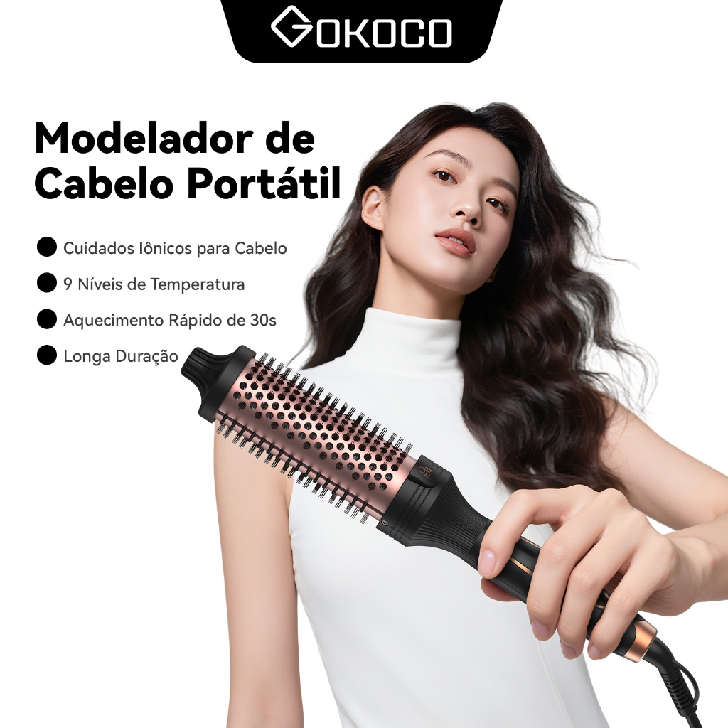 GOKOCO Modelador De Cabelo Portáti íons Negativos 9 Níveis De Temperatura Aquecimento Rápido 30s Para Cabelos Cacheado