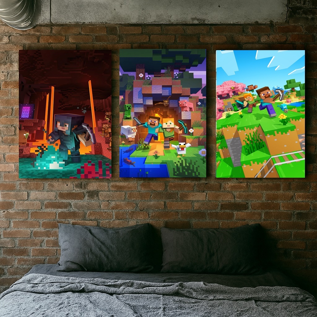 Kit com 3 Quadros Decorativos Minecraft em MDF 20x28 com Dupla Face ...