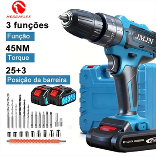 Parafusadeira/Furadeira be Impacto Kit Maleta COM DUAS BATERIAS Kit de 28pcs 220V/110V