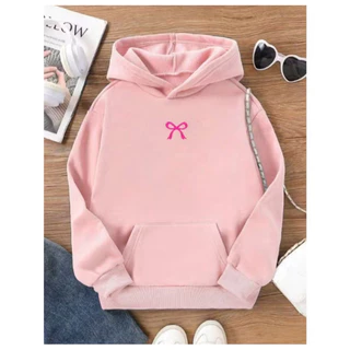 Moletom Casual com Capuz, Manga Longa, Bolso e Estampa de Laço para Mulheres