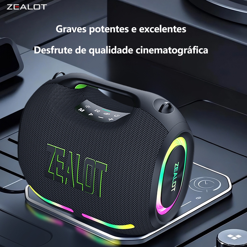 Caixa de Áudio ZEALOT-ZE01 120W | RGB, IPX6, 24000mAh, TWS, Alças