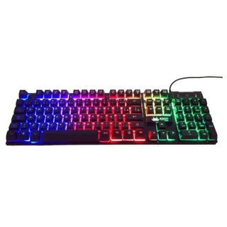 Teclado Gamer Semi Mecânico RGB LED Retroiluminado Computador com Fio Preto Abnt2 Rainbow