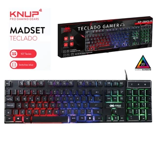 Teclado Gamer Semi Mecânico RGB LED Retroiluminado Computador com Fio Preto Abnt2 Rainbow