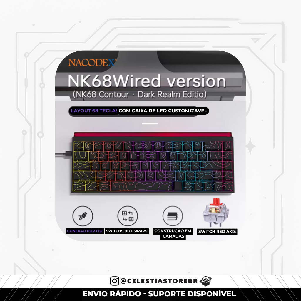 Teclado Mecânico Ajazz X Nacodex - NK 68 PRETO, SWITCH RED AXIS