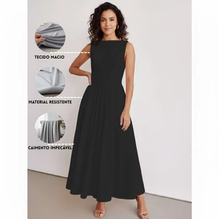H978-Vestido feminino sem mangas com decote redondo, cintura alta, slim, costas nuas, zíper, sem bojo