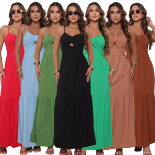 Vestido Longo Feminino Estiloso com Fenda Soltinho em Oferta na Shopee