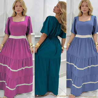 Vestido Feminino Longo com Renda 3 Marias Forrado Luxo Elegante Casual Evangelico em Oferta na Shopee
