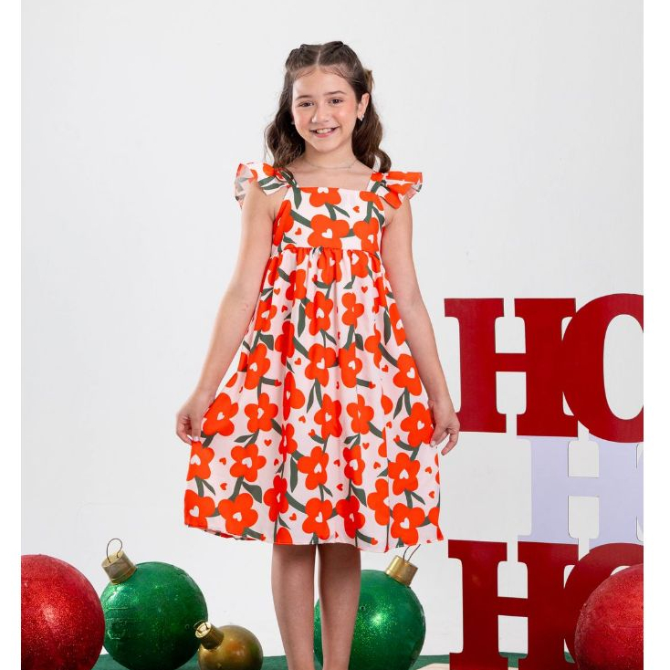 Vestido Infantil Menina Festa Natal 4 a 12 Anos Estampado e Liso Roupa ...