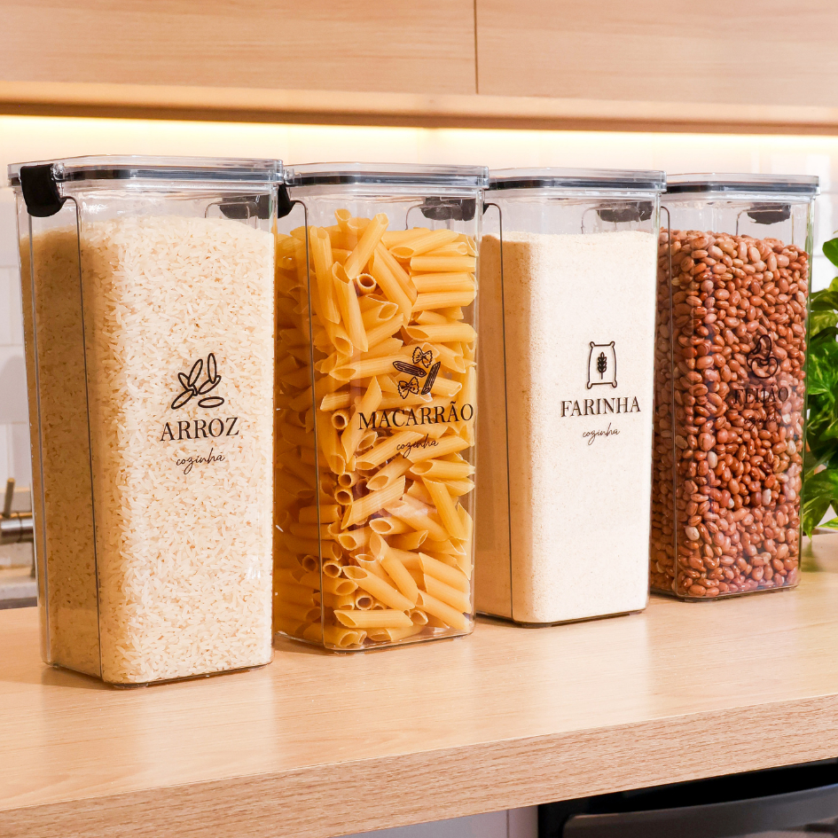KIT Porta Mantimentos GRANDE 1,8L  Arroz / Feijo Pote Multiuso com ...