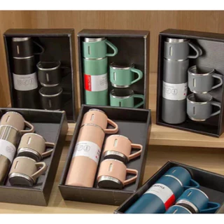 KIT 5 caneca Kit Garrafa Térmica Vacuum Bottle Inox 500ml 3 Xícaras Bebidas Fria ou Quente LUIZA