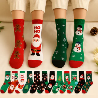 Kit 4 Par de Meia Feminina Natal Divertidas Coloridas Altas Confortáveis Unissex