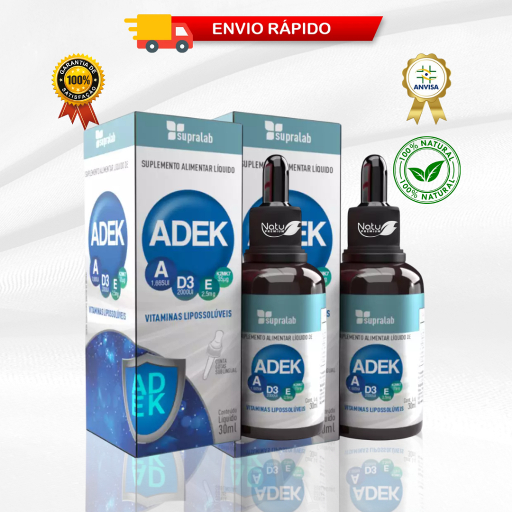 ADEK Gotas Suplemento Natural – Vitaminas Lipossolúveis 30ml Original ...
