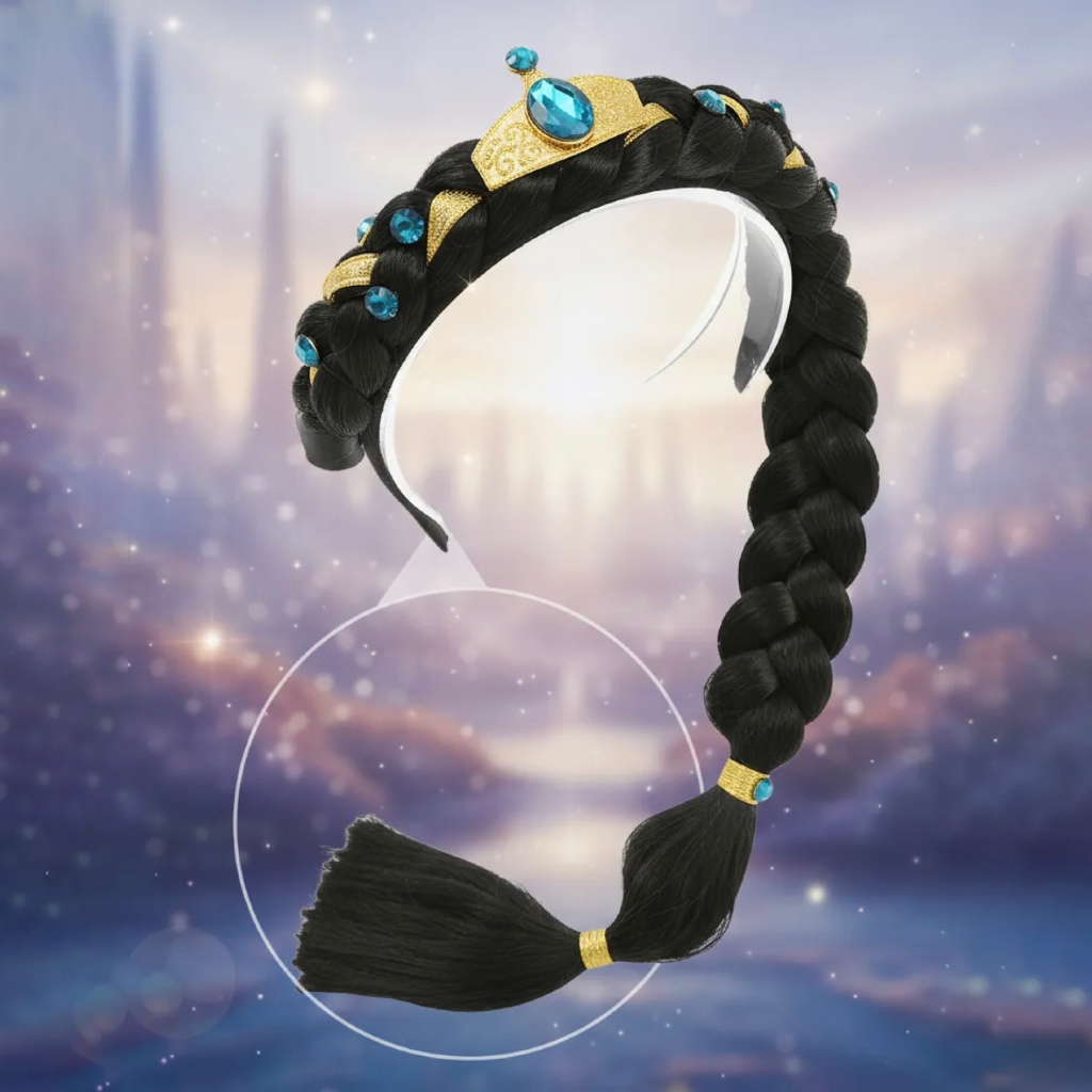 Tiara Princesa Jasmine Com Cabelo Preto E Enfeites Brilhantes