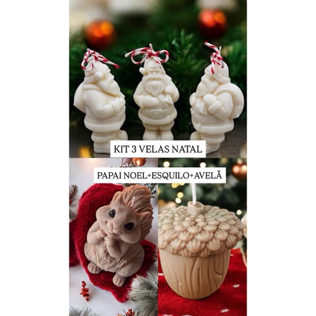 Vela decorativa natal de molde • papai noel • esquilo • avelã • pinha