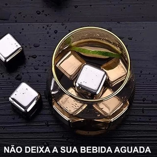 Kit 6/8 Cubos de Gelo de Aço Inox Com Pegador Cubos Reutilizáveis para Bebidas Whisky Cerveja Drinks