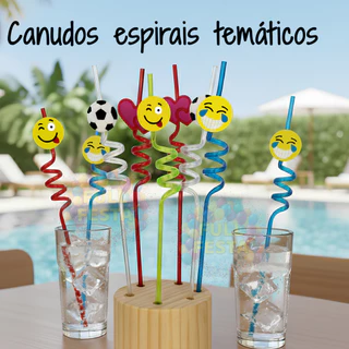 Canudo Divertido Colorido – Kit Reutilizável para Festa Decoração, Copos e Bebidas Temáticas