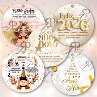100 Cartões/mini tag ou adesivo - Feliz 2026/Boas Festas/Feliz Ano Novo/Adesivo 2026/Cartão Ano Novo
