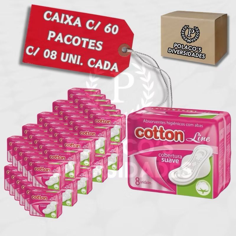 Kit c/ 60 Absorventes c/ 8 uni cada Abas Suave Cotton Line | Shopee Brasil