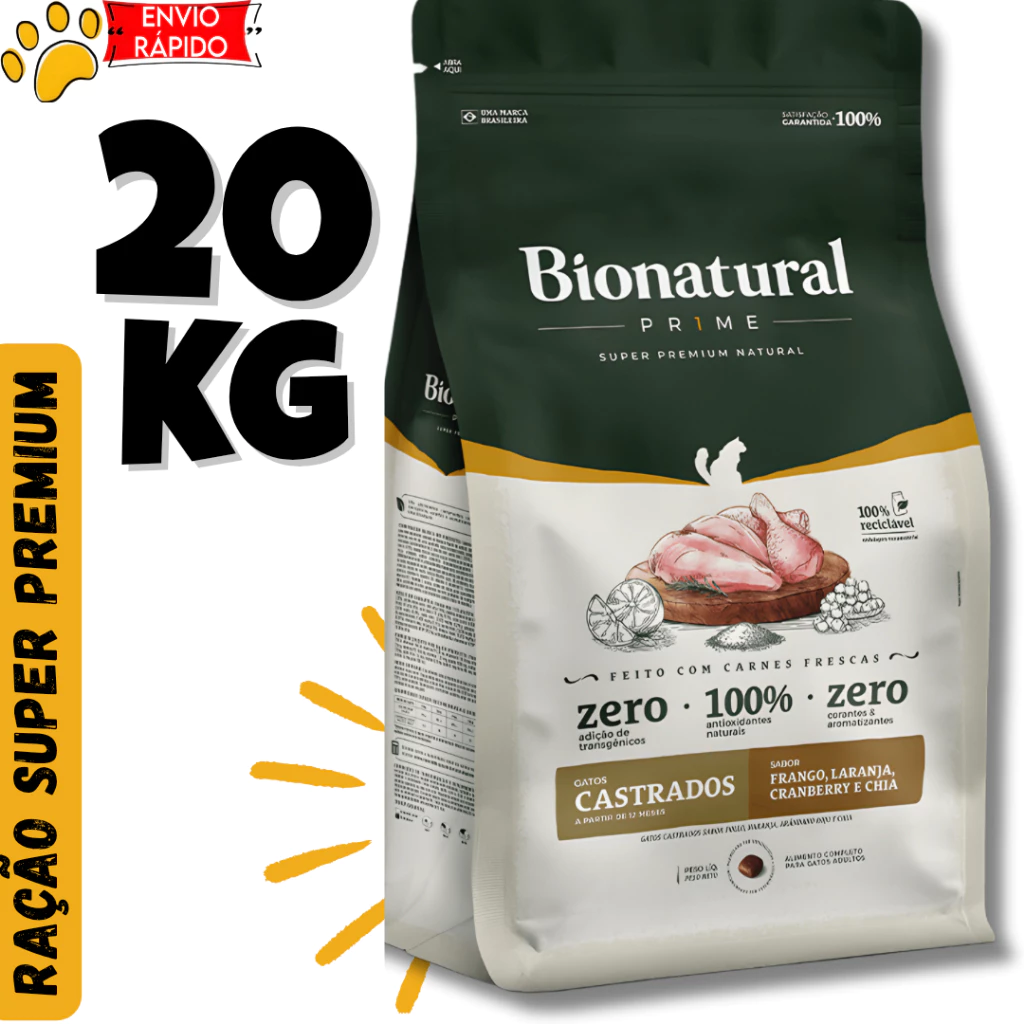 Imagem do produto Ração Super Premium Bionatural para Gatos Castrados 20kg sabor Frango Envio Rápido no catálogo Master Pet