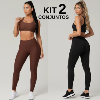 Kit 2 Conjunto Fitness Feminino Top + Calça Legging Academia Treino Zero Transparência