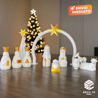 Presépio Decorativo Natalino Moderno Sagrada Família Completo Decoração de Natal Impressão 3D