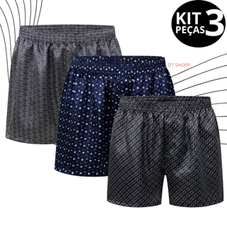 Kit com 3 Samba Canção Masculino - Short de Dormir - Cueca - Pijama - calção em Oferta na Shopee