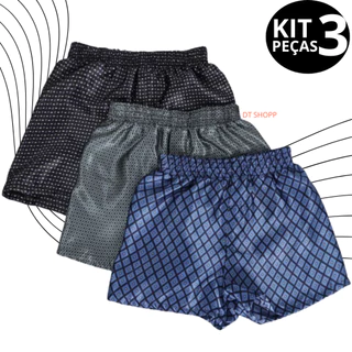 Kit com 3 Samba Canção Masculino - Short de Dormir - Cueca - Pijama em Oferta na Shopee