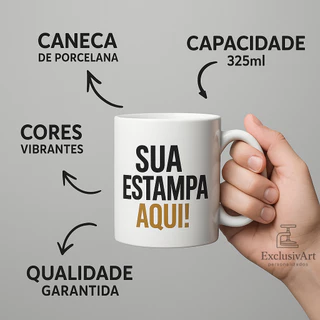 Caneca Personalizada Porcelana Branca Com a Sua Arte