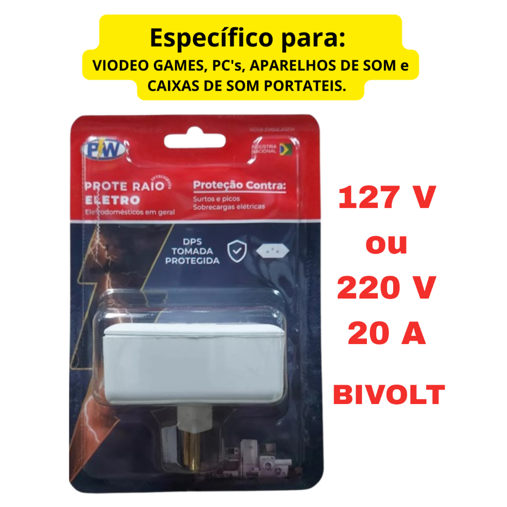PROTETOR DE RAIO ELETRO - 2 TOMADAS PROTEGIDAS - BIVOLT - 20A