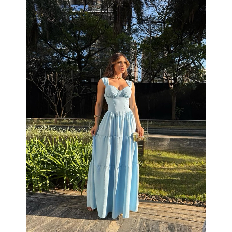 Vestido Longo Viscolinho com Aplicação Floral