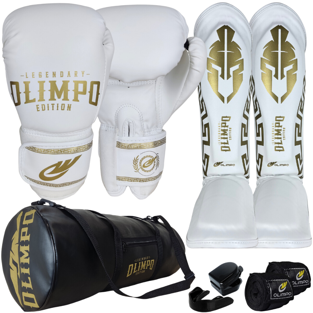 Kit Muay Thai Luva + bolsa + caneleira + bandagem 5M + case + bucal ...