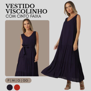 Vestido Feminino Soltinho De Viscolinho Longo Moderno Liso  3359-A em Oferta na Shopee