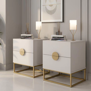 Kit 2 Mesas de Cabeceira Industrial Steel Luxo com 2 Gavetas Base de Aço Puxador Lua - LH Móveis em Oferta na Shopee