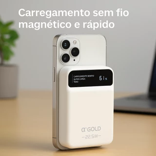 Power Bank A'GOLD PRO 10000mAh 22.5W Turbo com Carregamento Sem Fio Magnético BTE-60A