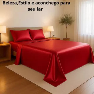 Jogo de lençol 4 peças Casal, Queen, King-size em Cetim leve, macio e com anti-frizz em Oferta na Shopee