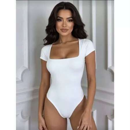Body Collant Manga Curta Decote Quadrado Feminino Suplex Premium Elegante Casual Gringa Blogueira