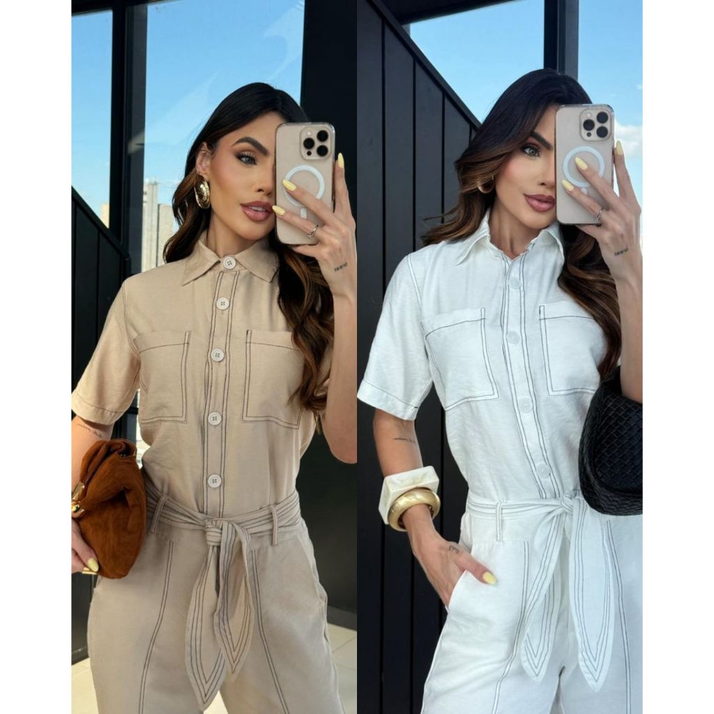 Camisa de Alfaiataria Feminina Manga Curta Urban Estilo Utilitário Com ...