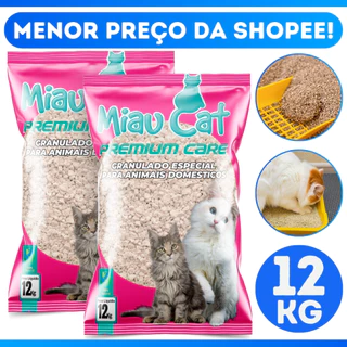 Kit 2 Areia Sanitária Para Gatos 12KG À 24KG MiauCat Forma Torrões Biodegradavel Grãos Finos Premium