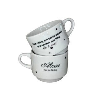 kit 4 Xícaras Personalizadas 180ml Pais dos Noivos | Presente Casamento Porcelana padrinho madrinha