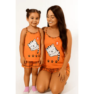 Kit Baby Doll Mãe e Filha Gatinho Malha Premium Pijama Curto Promoção Verão Alcinha Short Doll em Oferta na Shopee