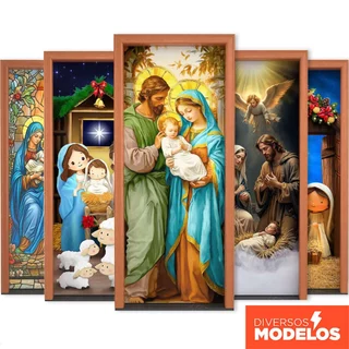 Capa de Porta Decoração Natal Cristão Em Tecido Religioso Veste Porta Sublimado 0,85x2,10m