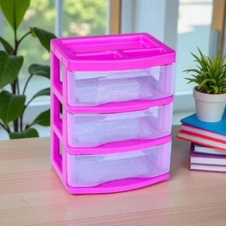 Gaveteiro Organizador Multifuncional Mesa Maquiagem Acessórios Banheiro Escritório Cozinha Rosa 3 Gavetas Transparentes
