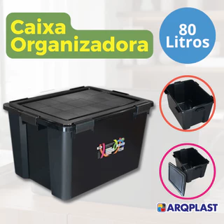 Kit Jogo De Caixas Organizadoras 80 Litros Multiuso com 6 Travas Resistente Roupas Brinquedos em Oferta na Shopee