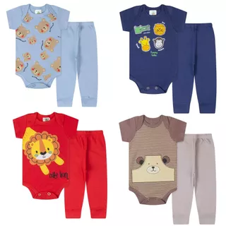 Kit 6 Peças de Roupa Bebê Menino - Body Manga Curta e Calça 100% Algodão Promoção do dia