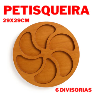 Tabua De Petiscos Com 6 Divisorias 29X29CM De Mdf Tabua De Frios Redonda Para Aperitivos em Oferta na Shopee
