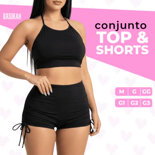 Biquíni Top Alcinha Conjunto Croped E Shorts Cordinha Lateral Sunquíni M ao G3 Verão Praia em Oferta na Shopee