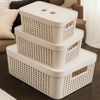 Kit 3 Caixas Organizadoras Com Tampa Cesto Grande em Plástico Resistente 2 L 4,5 L 11 L em Oferta na Shopee